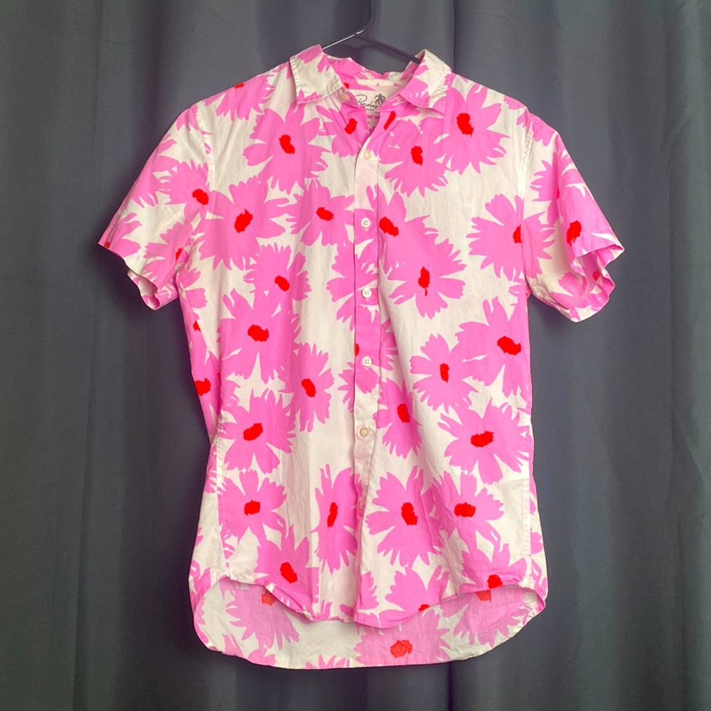 Bonobos Slim Fit Riviera Shirt Size Small in White with Pink Daisy Print
